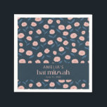 Modern Navy Blue Pink Boho Floral Bat Mitzvah Serviette<br><div class="desc">Modern Navy Blue Pink Boho Floral Bat Mitzvah Napkins</div>