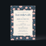 Modern Navy Blue Pink Boho Floral Bat Mitzvah UAWG Einladung<br><div class="desc">Modernes Navy Blue Pink Boho Floral Bat Mitzvah Einladung mit UAWG Details enthalten</div>