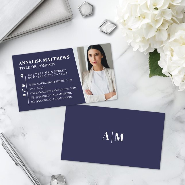 Modern Navy Blue Professional Photo Visitenkarte (Modern Navy Blue Professional Photo Business Card )