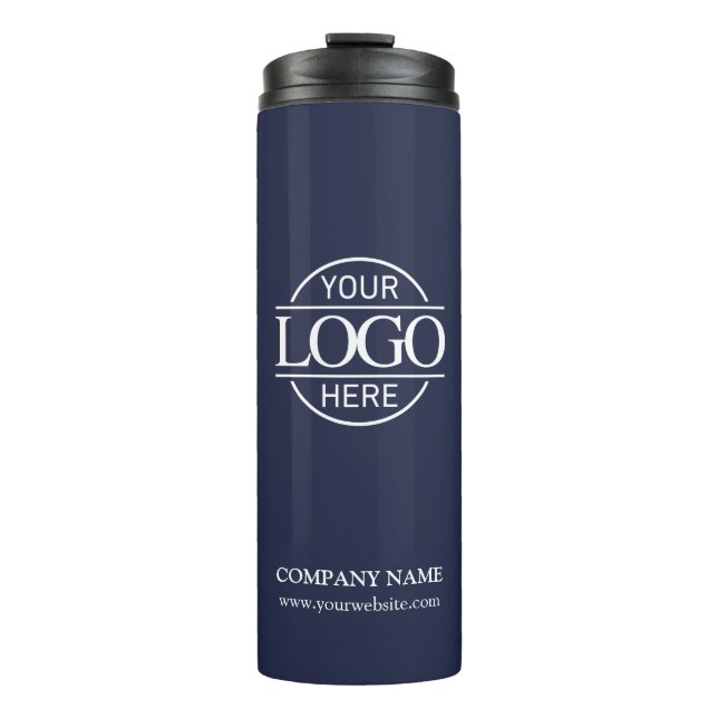 Modern Navy Blue Promotions Company Logo Thermosbecher (Vorderseite)