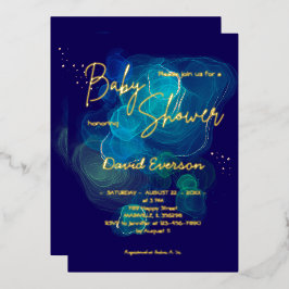 Modern Navy Blue Real Gold Folieneinladung