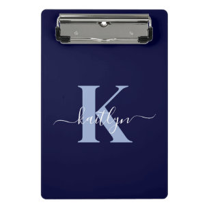Modern Navy Blue Script Monogram Mini Klemmbrett