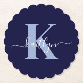 Modern Navy Blue Script Monogram Untersetzer