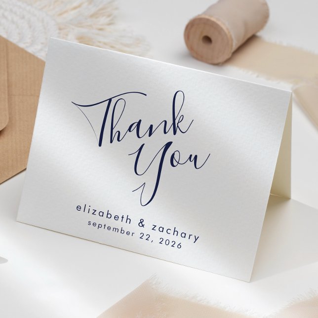 Modern Navy Blue Script Wedding Vielen Dank Karte (Von Creator hochgeladen)