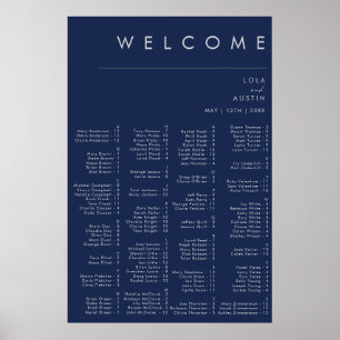 Modern Navy Blue Silver Alphabetic Seating Poster