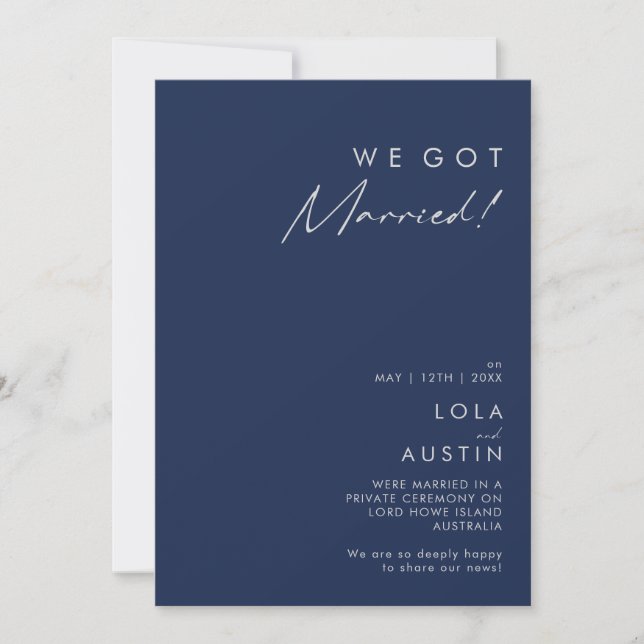 Modern Navy Blue | Silver Elopement Ankündigung (Vorderseite)