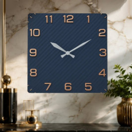 Modern Navy Blue Square Minimalist Rose Gold Quadratische Wanduhr