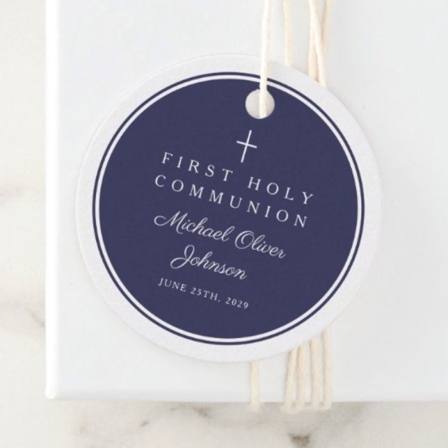Modern Navy Blue Thank You Boy First Communion Geschenkanhänger (Modern Navy Blue Thank You Boy First Communion Favor Tags)