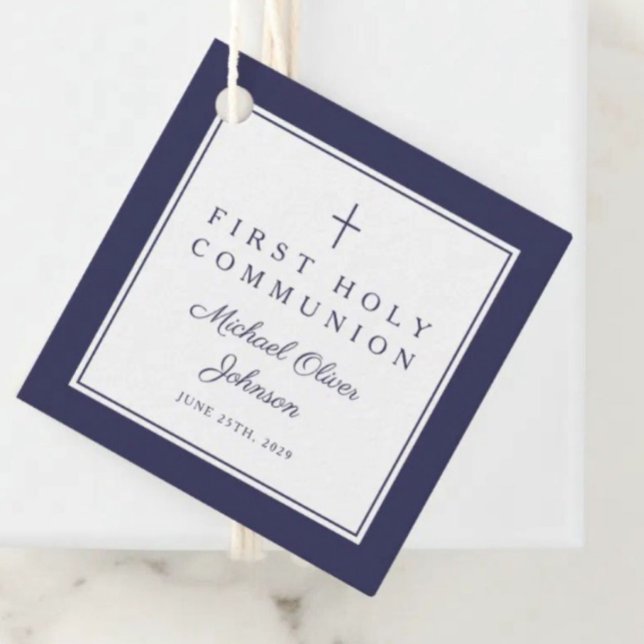 Modern Navy Blue Thank You Boy First Communion Geschenkanhänger (Modern Navy Blue Thank You Boy First Communion Favor Tags)
