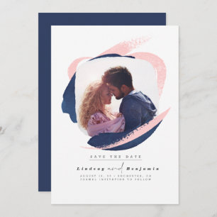 Modern Navy Blue und Pink Foto Save The Date