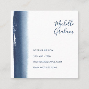Modern Navy Blue Watercolor Brushstroke Quadratische Visitenkarte