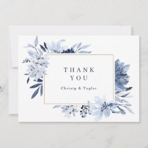 Modern Navy Blue Watercolor Floral Danke Karte