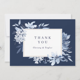 Modern Navy Blue Watercolor Floral Danke Karte
