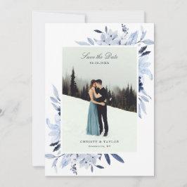 Modern Navy Blue Watercolor Floral Save the Date Einladung