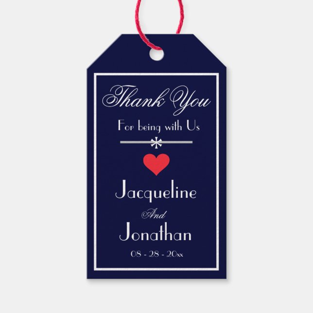 Modern Navy Blue Wedding Chic Script Vielen Dank Geschenkanhänger (Vorderseite)