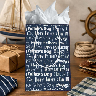 Modern Navy Blue White Typography Father’s Day Mittlere Geschenktüte