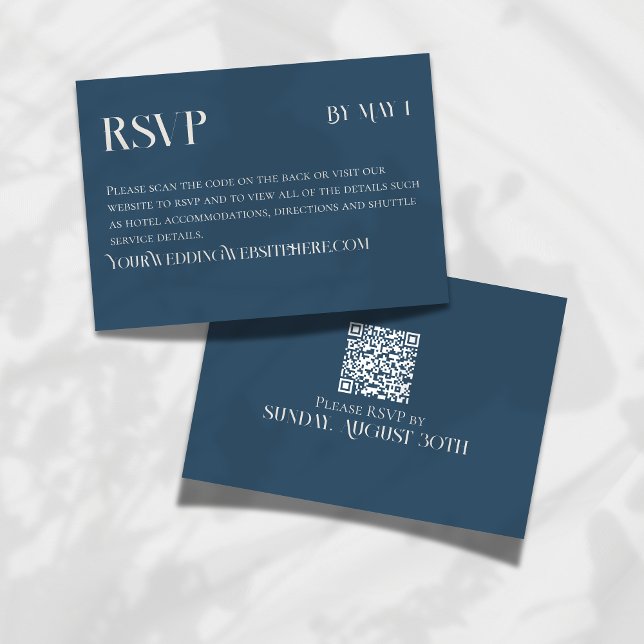 Modern Navy Classic Wedding RSVP with QR Code Karte (Make it easy for your guests to RSVP for your big day with this Modern Navy Classic Wedding RSVP!)
