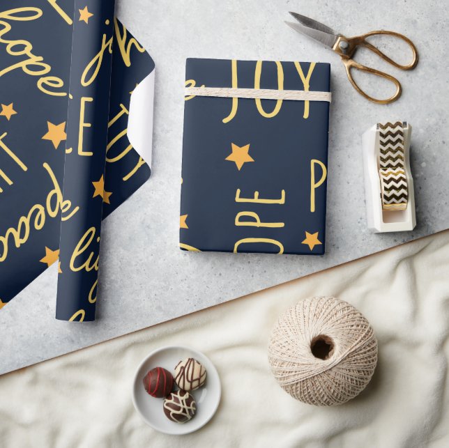 Modern Navy & Gold Christmas Script Geschenkpapier (Kunsthandwerk)