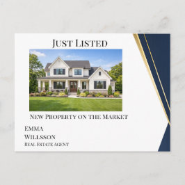 Modern Navy Gold Just Listed Real Estate Postcard Postkarte