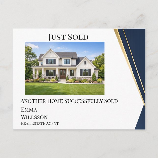 Modern Navy Gold Just Sold Real Estate Postcard Postkarte (Vorderseite)