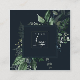 Modern Navy Green Leafy Tropical Foliage Fern Logo Quadratische Visitenkarte