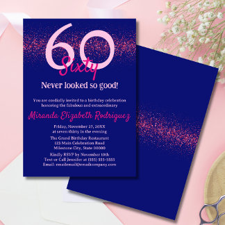 Modern Navy Hot Pink Glitzern Blush Weibchen Gebur Einladung
