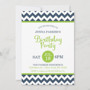 Modern Navy Lime Green Zickzack Birthday Party Einladung