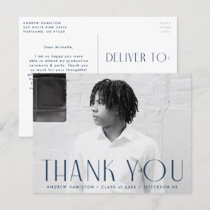 Modern Navy Photo Graduation Thank You Postkarte