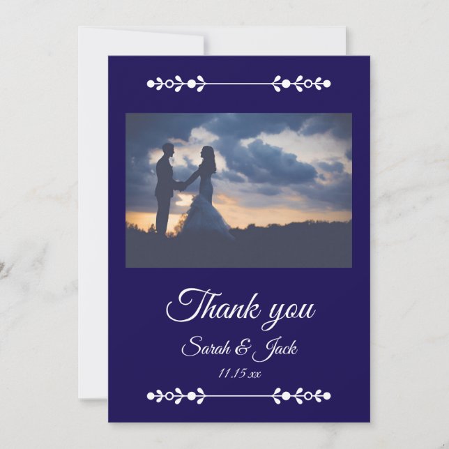 Modern Navy & White Wedding Flat Thank You Card Dankeskarte (Vorderseite)