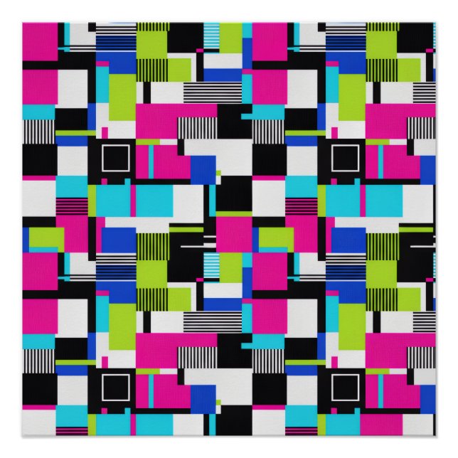 Modern Neon Glitch Geometric Art Poster (Vorderseite)