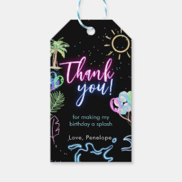 Modern Neon Glow Black Pool Party Thank you Geschenkanhänger