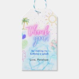 Modern Neon Glow Watercolor Pool Party Thank you Geschenkanhänger