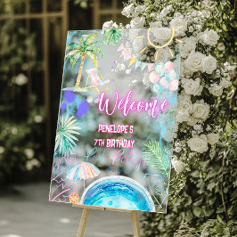 Modern Neon Glow Watercolor Pool Party Welcome Acrylschild