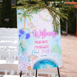 Modern Neon Glow Watercolor Pool Party Welcome Poster