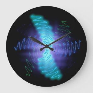 Modern Neon Glowing Sound Waves Große Wanduhr
