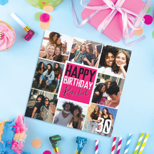 Modern Neon Pink Friends Foto Collage Geburtstag Karte