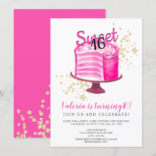 Modern Neon rosa Goldkuchen schneiden Girly Sweet  Einladung