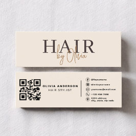 Modern Neutral Beige QR Code Hair Stylist Mini Visitenkarte
