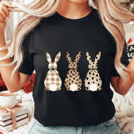 Modern Neutral Easter Bunny Leopard Print Gingham T-Shirt