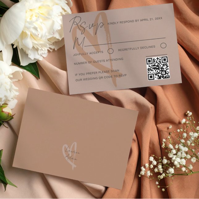 Modern Neutral Heart Wedding RSVP Card Karte (Von Creator hochgeladen)
