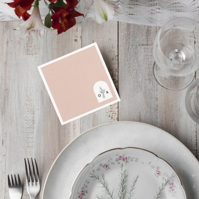 Modern Neutral Monogram Botanical Napkin Serviette (Von Creator hochgeladen)