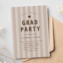 Modern Neutral Sporty Stripes Graduation Party Einladung