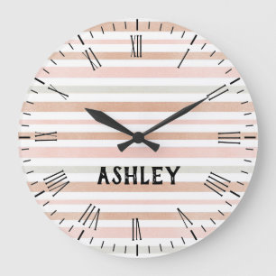 Modern Neutral Stripes Personalized Große Wanduhr