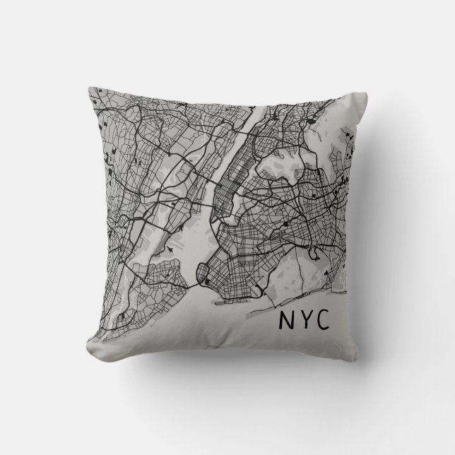 Modern New York City Map | NYC | Grau und Schwarz Kissen (Vorderseite)