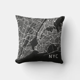 Modern New York City Map  NYC  Schwarz und Weiß Kissen