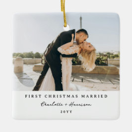 Modern Newly Weds 1st Christmas Photo Christmas Keramikornament