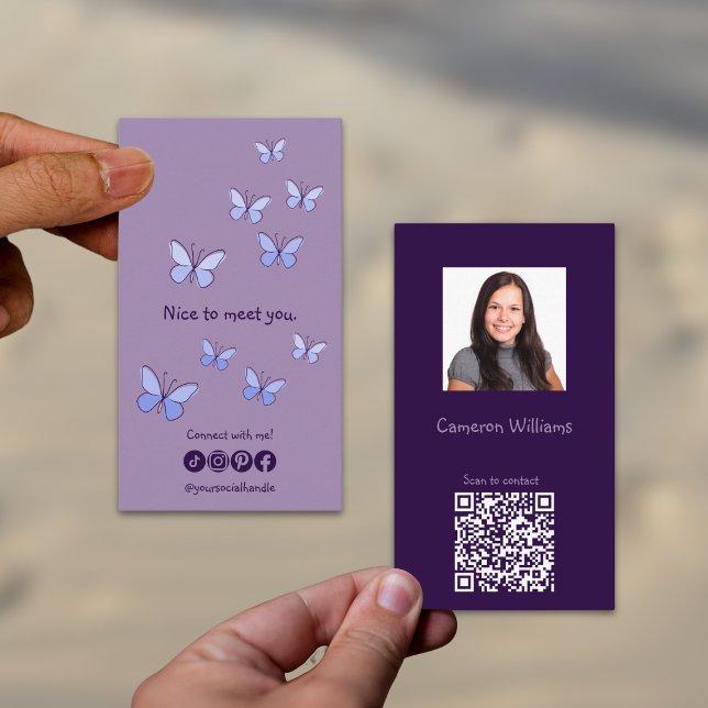 Modern Nice to Meetings Sie Lila QR Code Social Visitenkarte (Modern Nice To Meet You Purple QR Code Social Business Card)