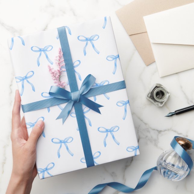Modern Niedlich Coquette Blue Bow Weihnachten Geschenkpapier (Schenken)