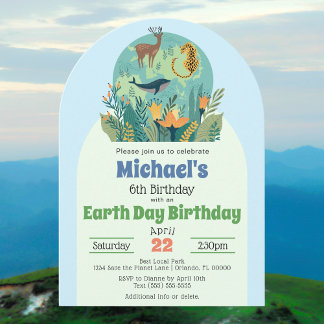 Modern Niedlich Earth Day Cheetah Deer Birthday Pa Einladung