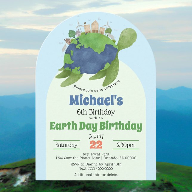 Modern Niedlich Earth Day Sea Turtle Birthday Part Einladung (Von Creator hochgeladen)